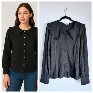 NWOT Goldie Lewinter Oversized Pilgrim Collar Button Down Long Sleeve T in Black